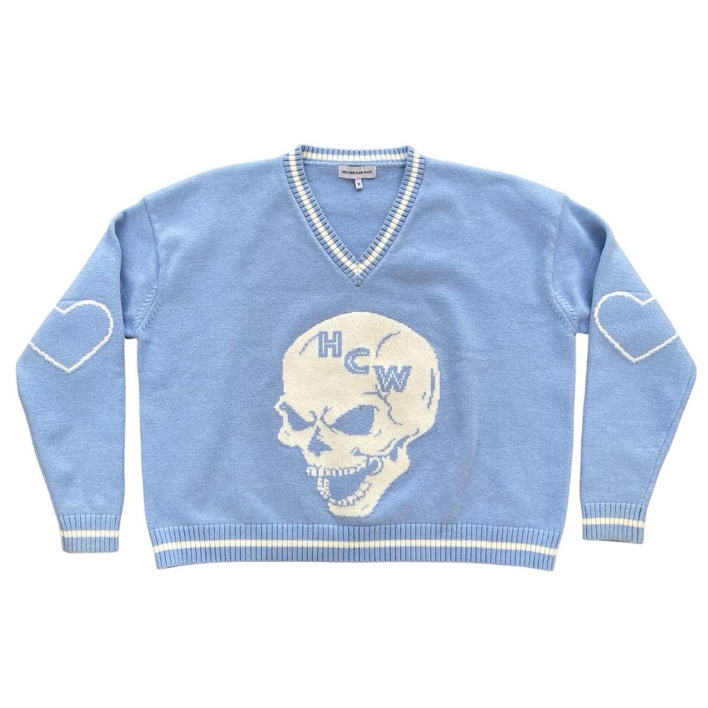 Heaven can wait blue sweater new with tags